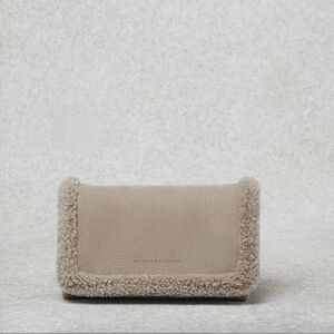 Brunello Cucinelli Nubuck city bag with shearling trims and precious chain